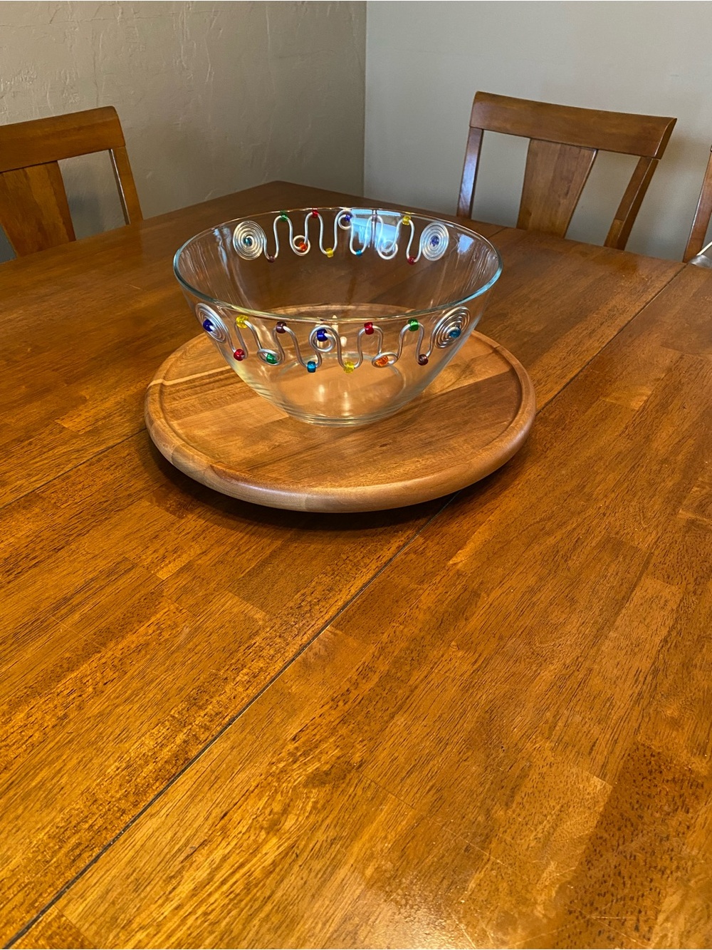Vintage Rare Dary Rees  Wire Beaded 11” Glass Bowl. Beautiful for any occasion.